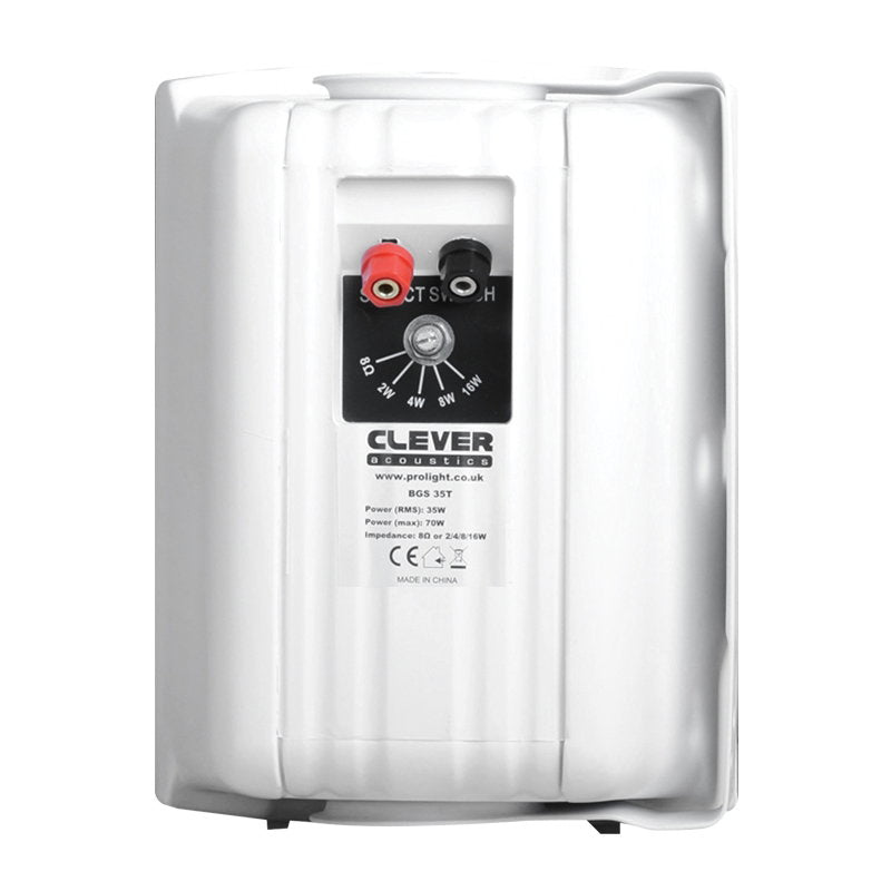 Clever Acoustics BGS 35T White 100V Speakers (Pair) - Back Panel and Connections
