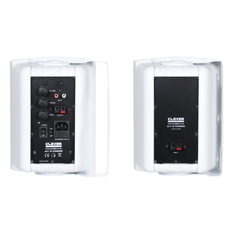 Clever Acoustics ACT 35 White Powered Speakers (Pair) - Back Panel and Connections