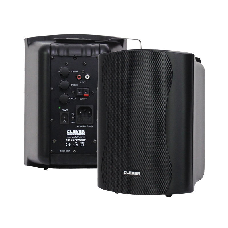 Clever Acoustics ACT 35 Black Powered Speakers (Pair) - Back Panel and Connections