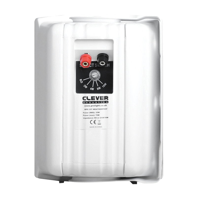 Clever Acoustics WPS 35T White 100V Weatherproof Speakers (Pair) - Back Panel and Connections