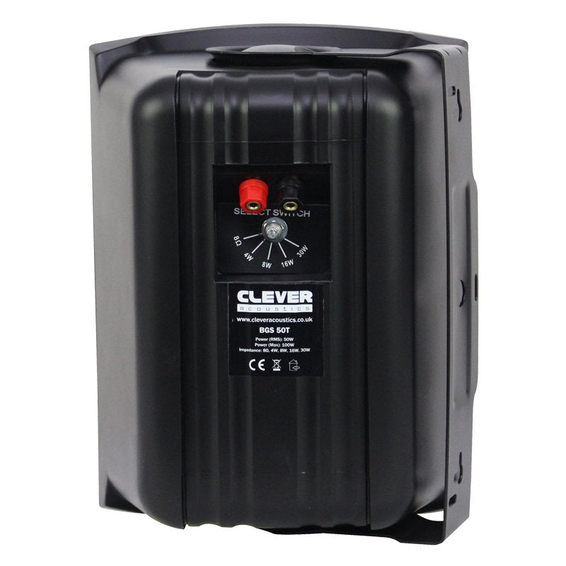 Clever Acoustics BGS 50T Black 100V Speakers (Pair) - Back Panel and Connections