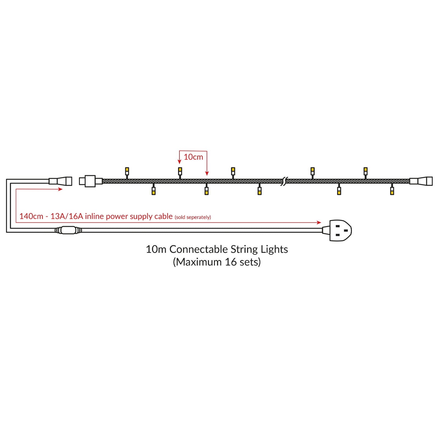 Elumen8 Rubber Connectable Dimmable LED String Lights Warm White 10m - Main View