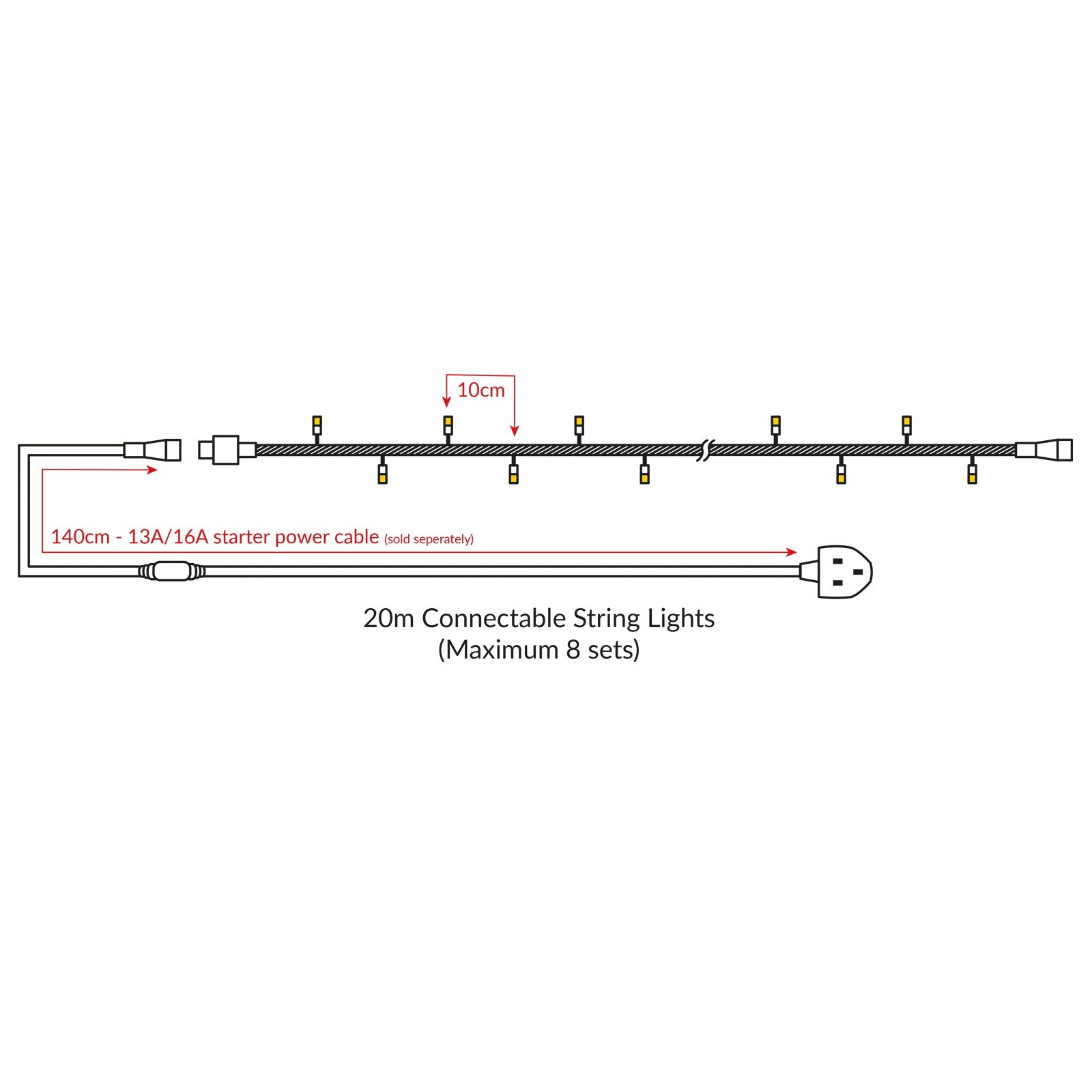 Elumen8 Rubber Connectable Dimmable LED String Lights Warm White 20m - Main View
