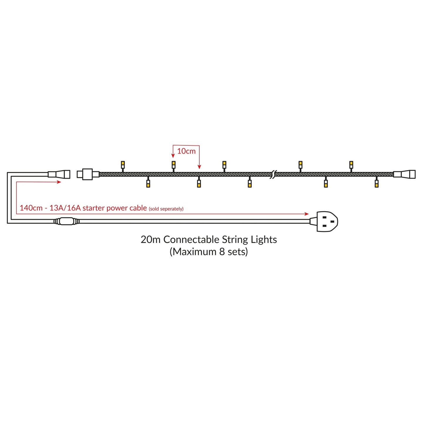 Elumen8 Rubber Connectable Dimmable LED String Lights Warm White 20m - Main View