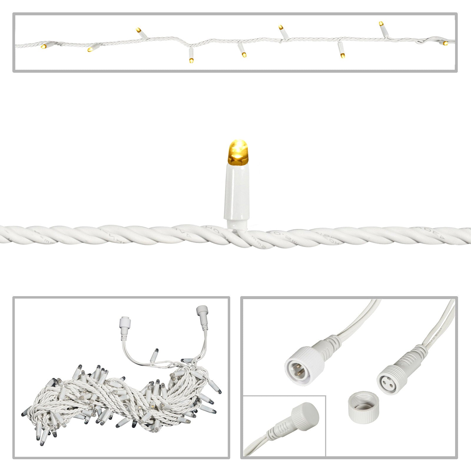 Elumen8 White Rubber Connectable Dimmable LED String Lights Warm White 20m - Back Panel and Connections