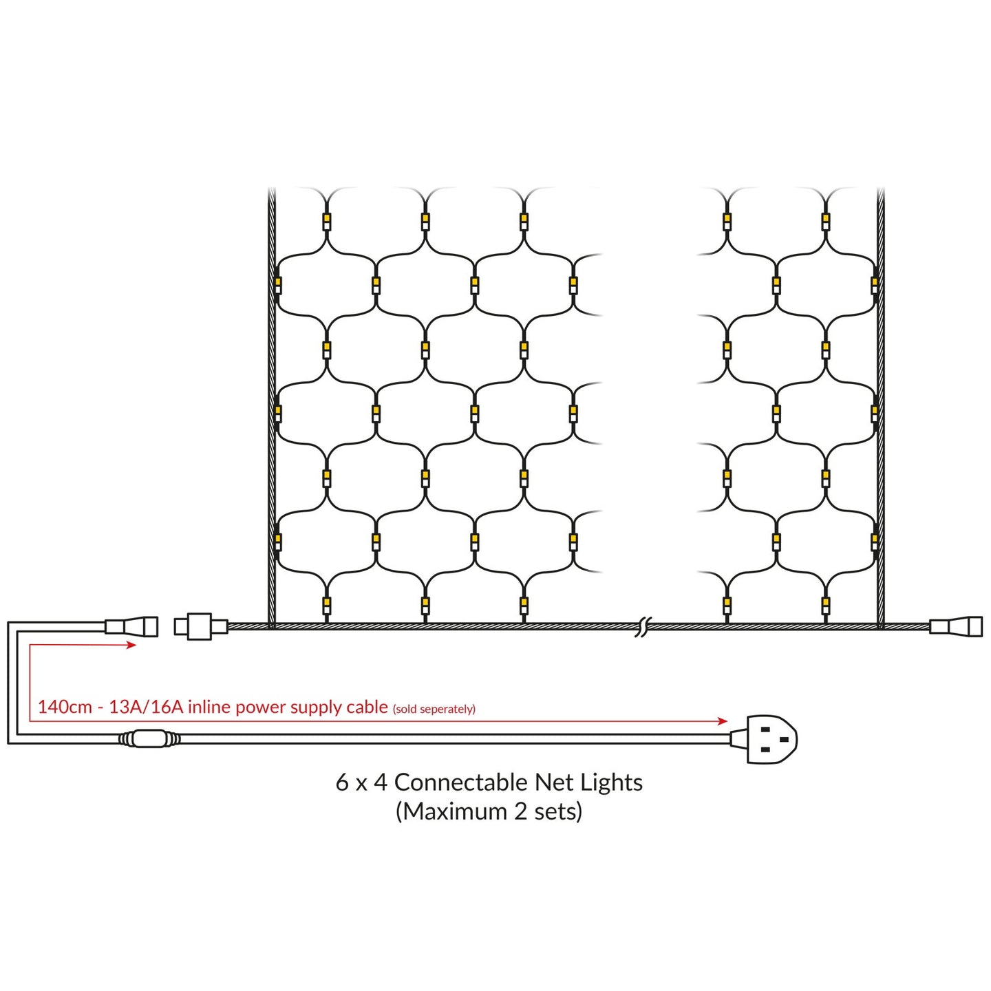 Elumen8 Rubber Connectable Dimmable LED Net Lights Warm White 6 x 4m - Alternate View 3