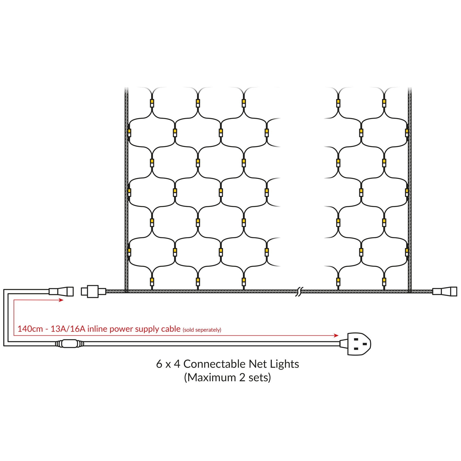 Elumen8 Rubber Connectable Dimmable LED Net Lights Warm White 6 x 4m - Alternate View 3