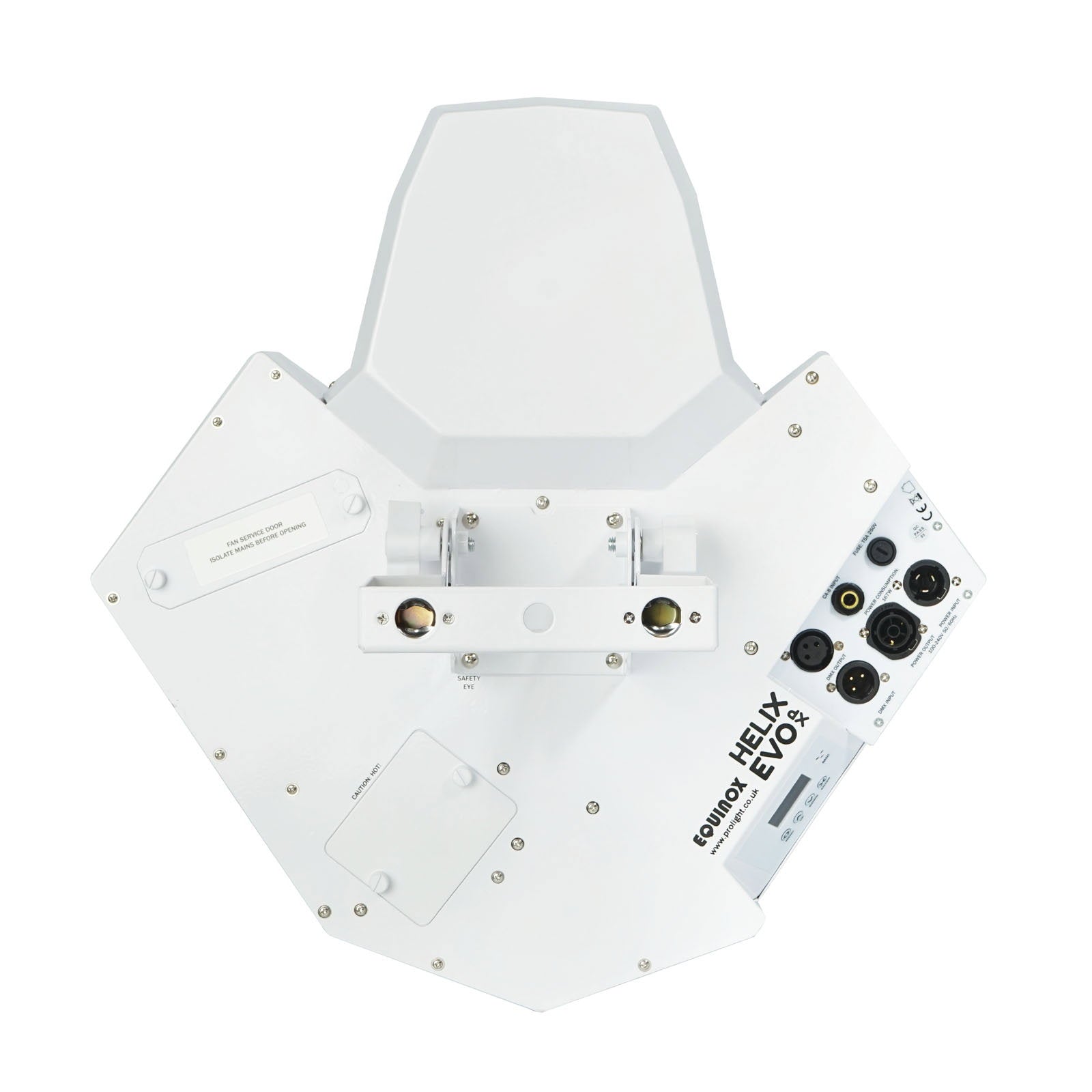 Equinox Helix Evo XP 150W Barrel (White Housing) - Back Panel and Connections
