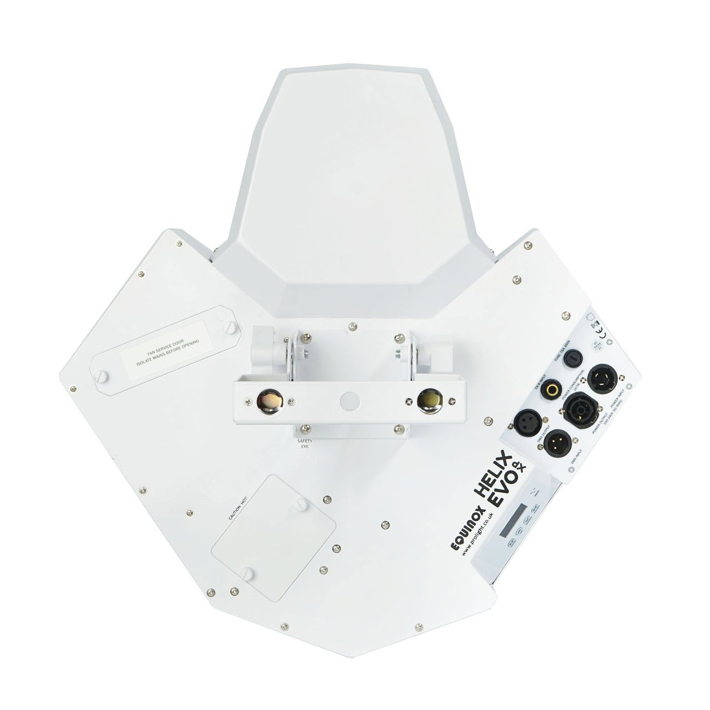 Equinox Helix Evo XP 150W Barrel (White Housing) - Back Panel and Connections