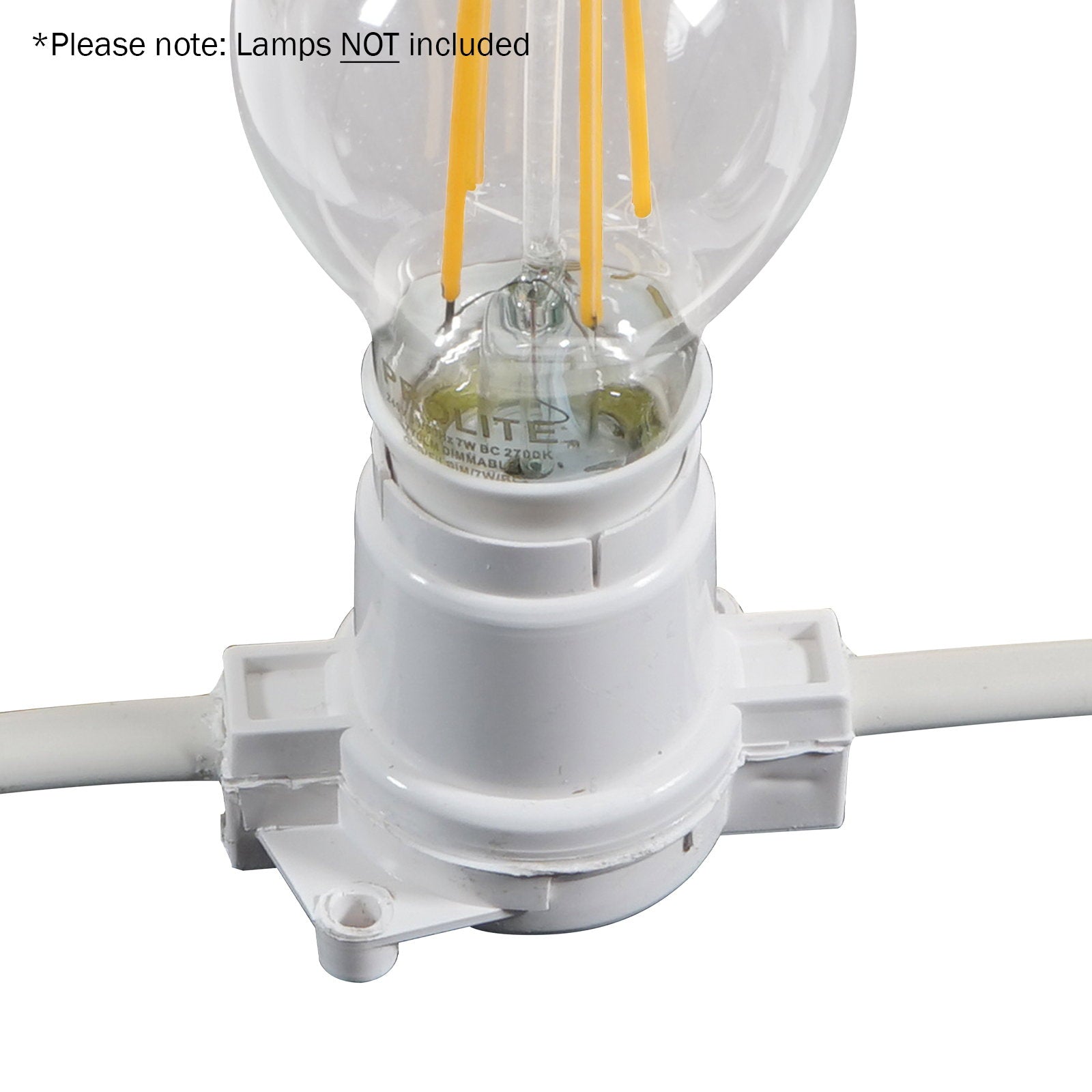 Elumen8 25m BC Heavy Duty White Rubber Festoon 0.33m Spacing - Back Panel and Connections