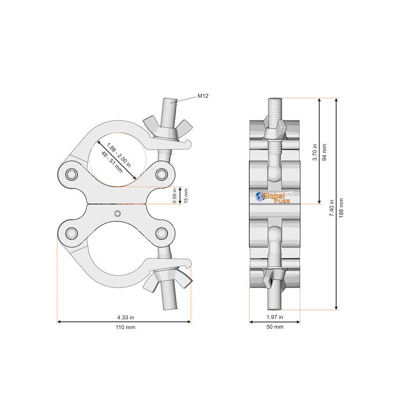 Global Truss Swivel Coupler Silver (8231) - Main View