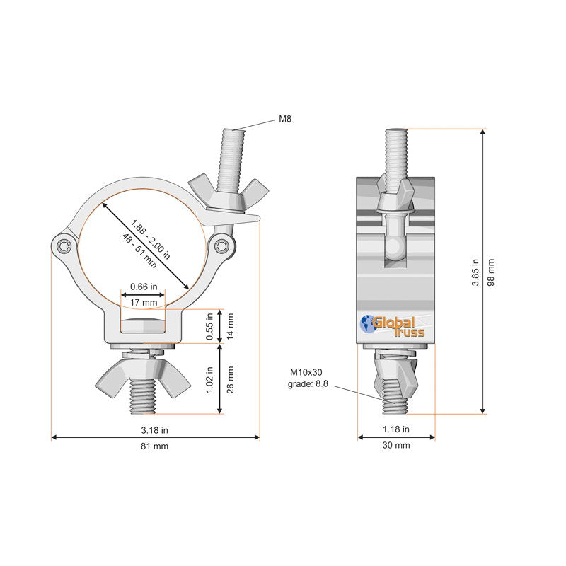 Global Truss Narrow Half Coupler Black (812-B) - Alternate View 1