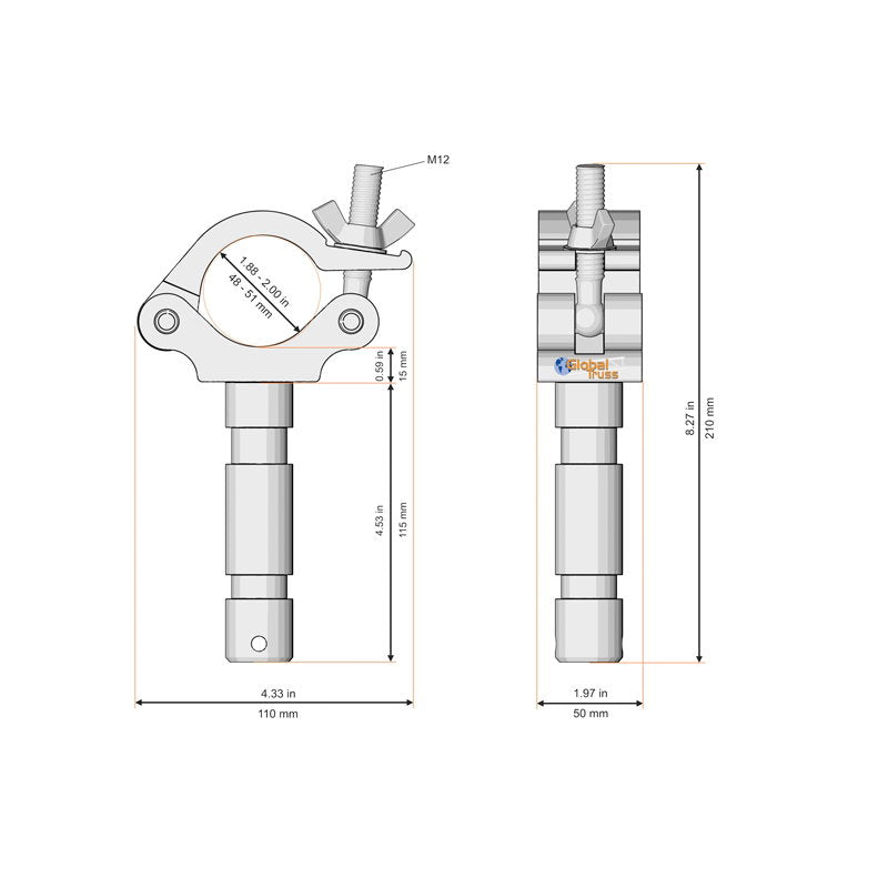 Global Truss 50mm Half Coupler with 28mm Spigot (Big Ben) (822) - Alternate View 1