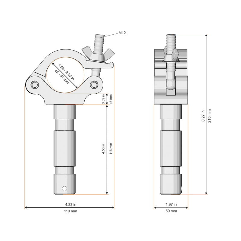 Global Truss 50mm Half Coupler with 28mm Spigot Stage Black (Big Ben) (822-B) - Alternate View 1