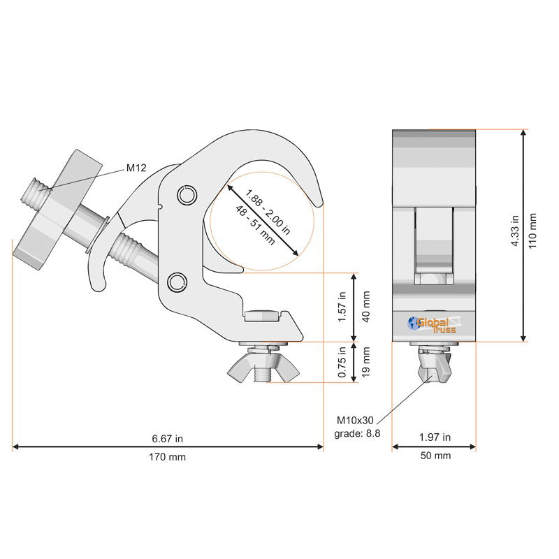 Global Truss Self Locking Easy Clamp 50mm Wide Silver (5073-50) - Alternate View 1