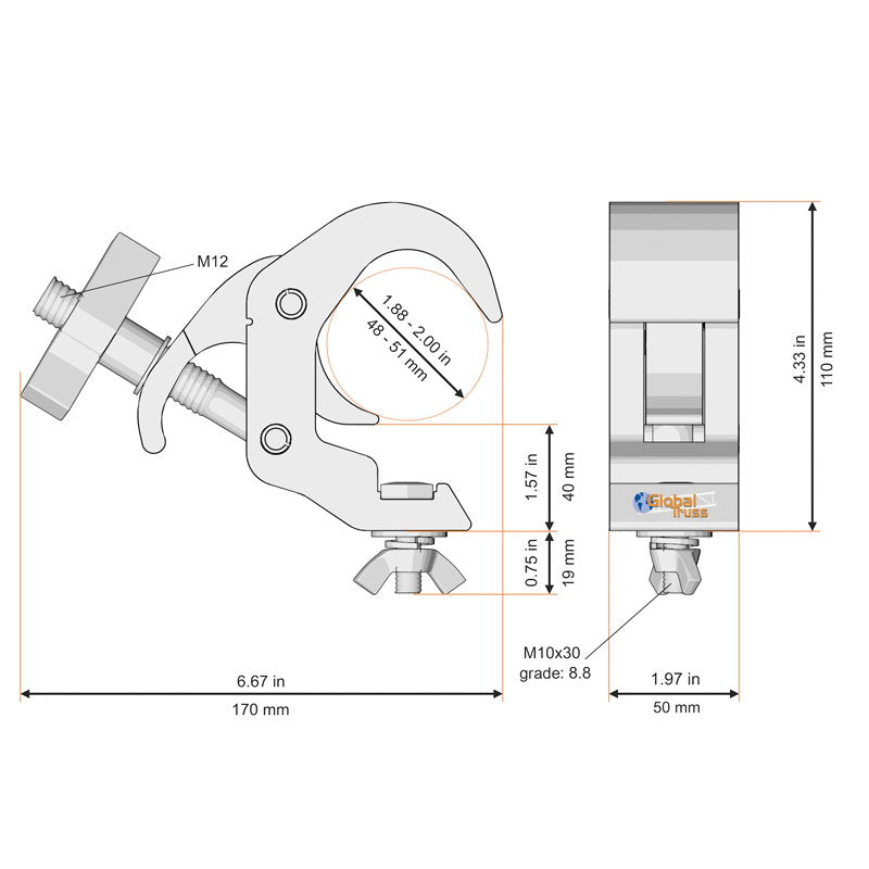 Global Truss Self Locking Easy Clamp 50mm Wide Black (5073-50B) - Main View