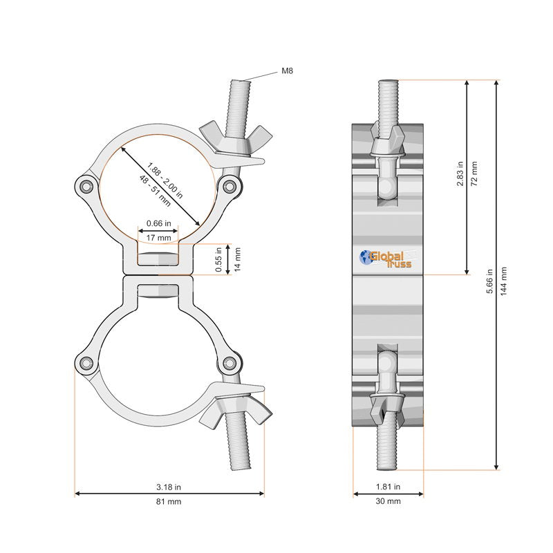 Global Truss Narrow Swivel Coupler Black (5032-2B) - Main View