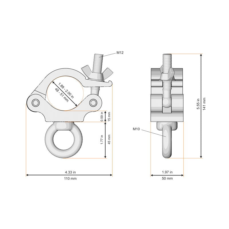 Global Truss Coupler with Eye Nut Black (5033-B) - Main View