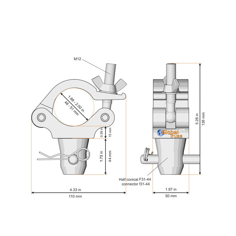 Global Truss Half Coupler to PL Half Conical for F31/F32/F33/F34 (5034PL) - Alternate View 1
