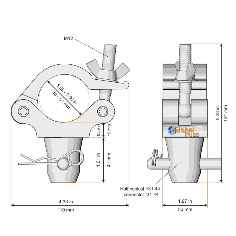 Global Truss Half Coupler to Standard Half Conical for F31/F32/F33/F34 (5034) - Main View