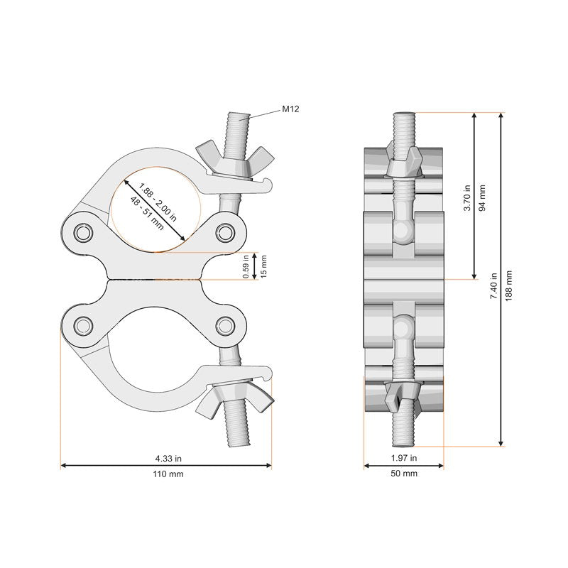 Global Truss Fixed Swivel Coupler 90° Black (8231-90-B) - Back Panel and Connections