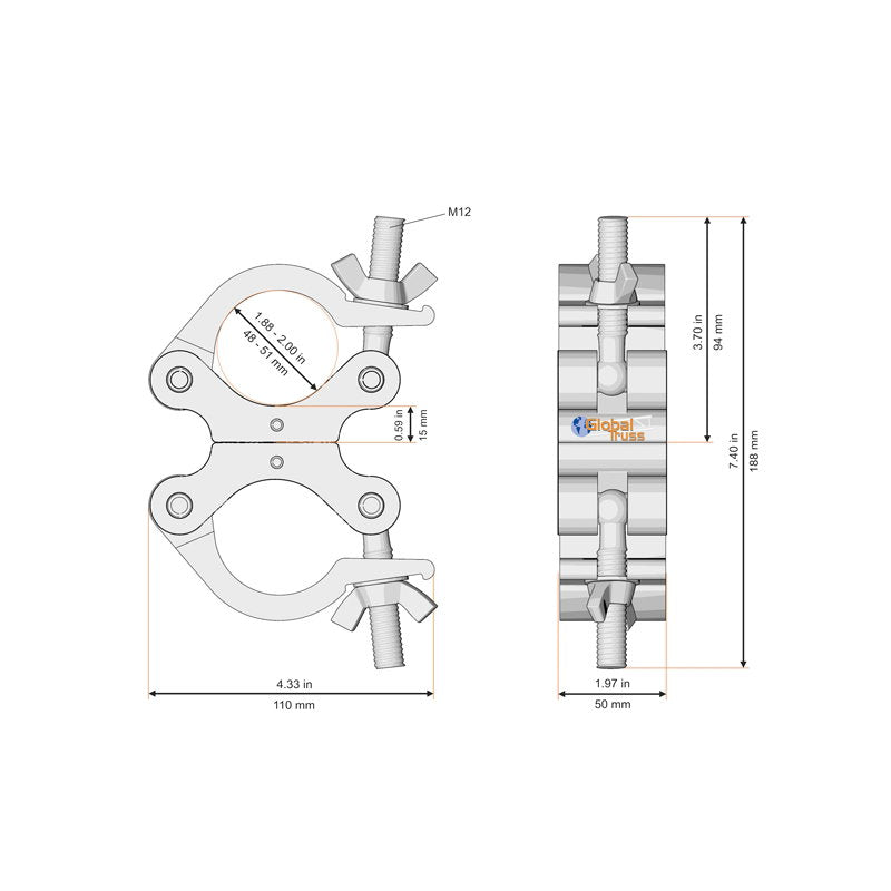 Global Truss Fixed Parallel Swivel Coupler Black (ST8231UA-B) - Back Panel and Connections