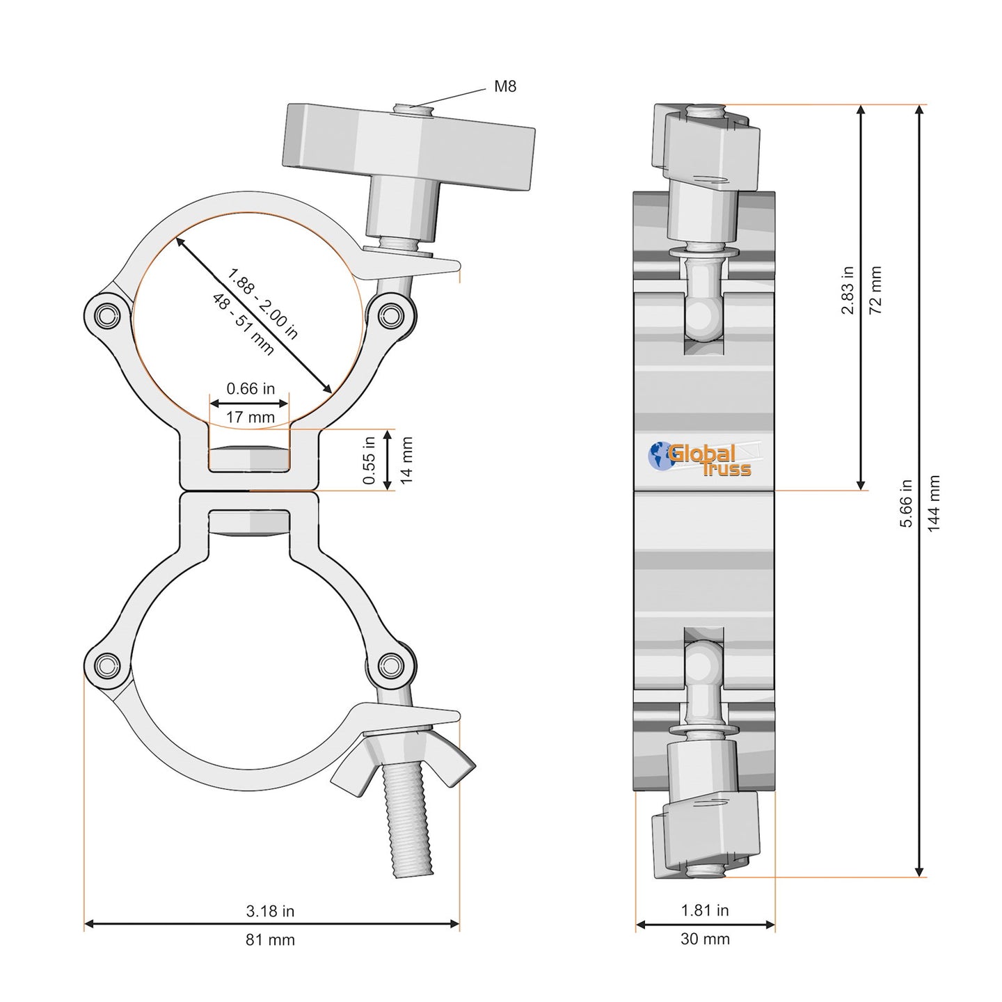 Global Truss Pro Narrow Swivel Coupler Black (ST812D-IN-B) - Back Panel and Connections