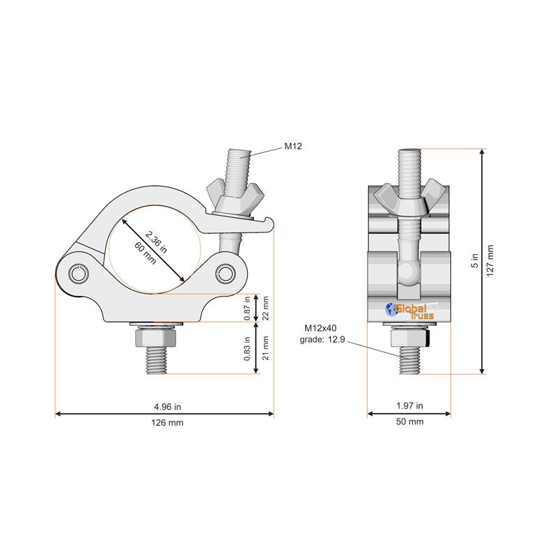 Global Truss Half Coupler 60mmØ Silver (828-60) - Main View