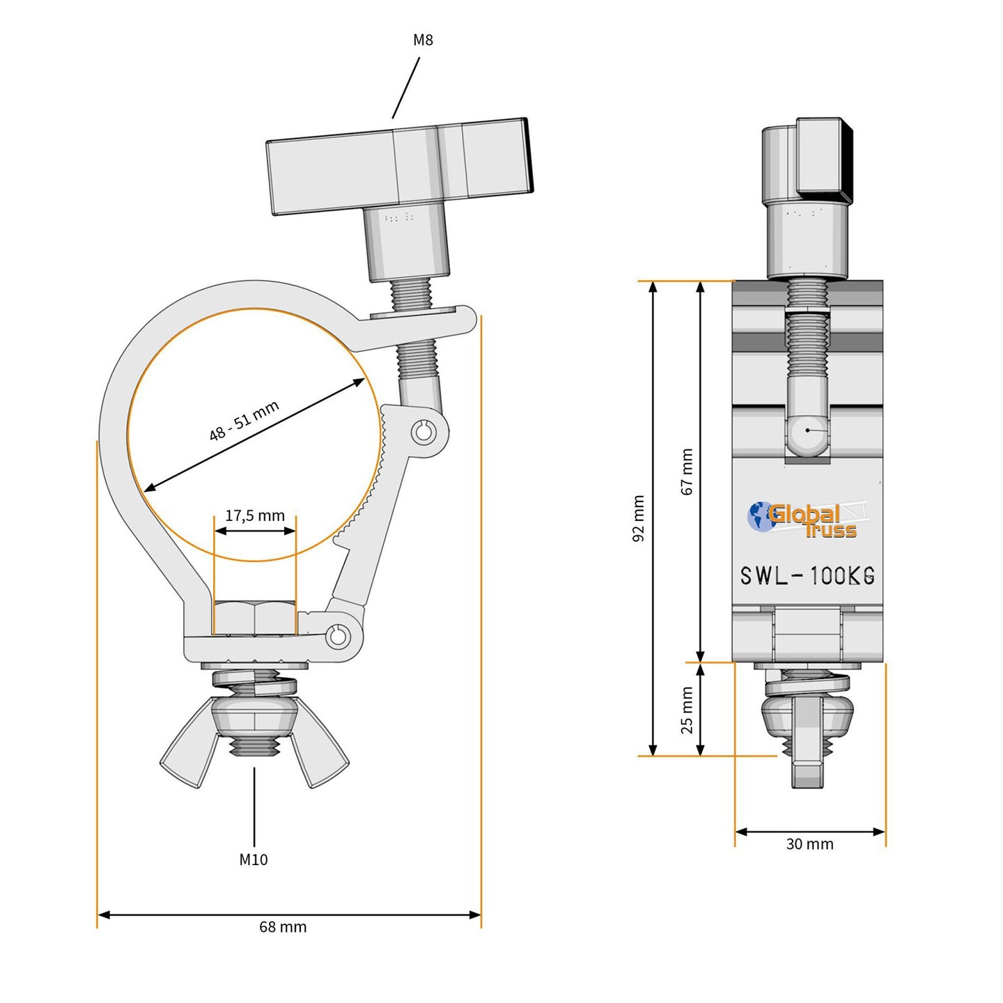 Global Truss Easy Hook Half Coupler Silver (812HOOKEASY) - Main View