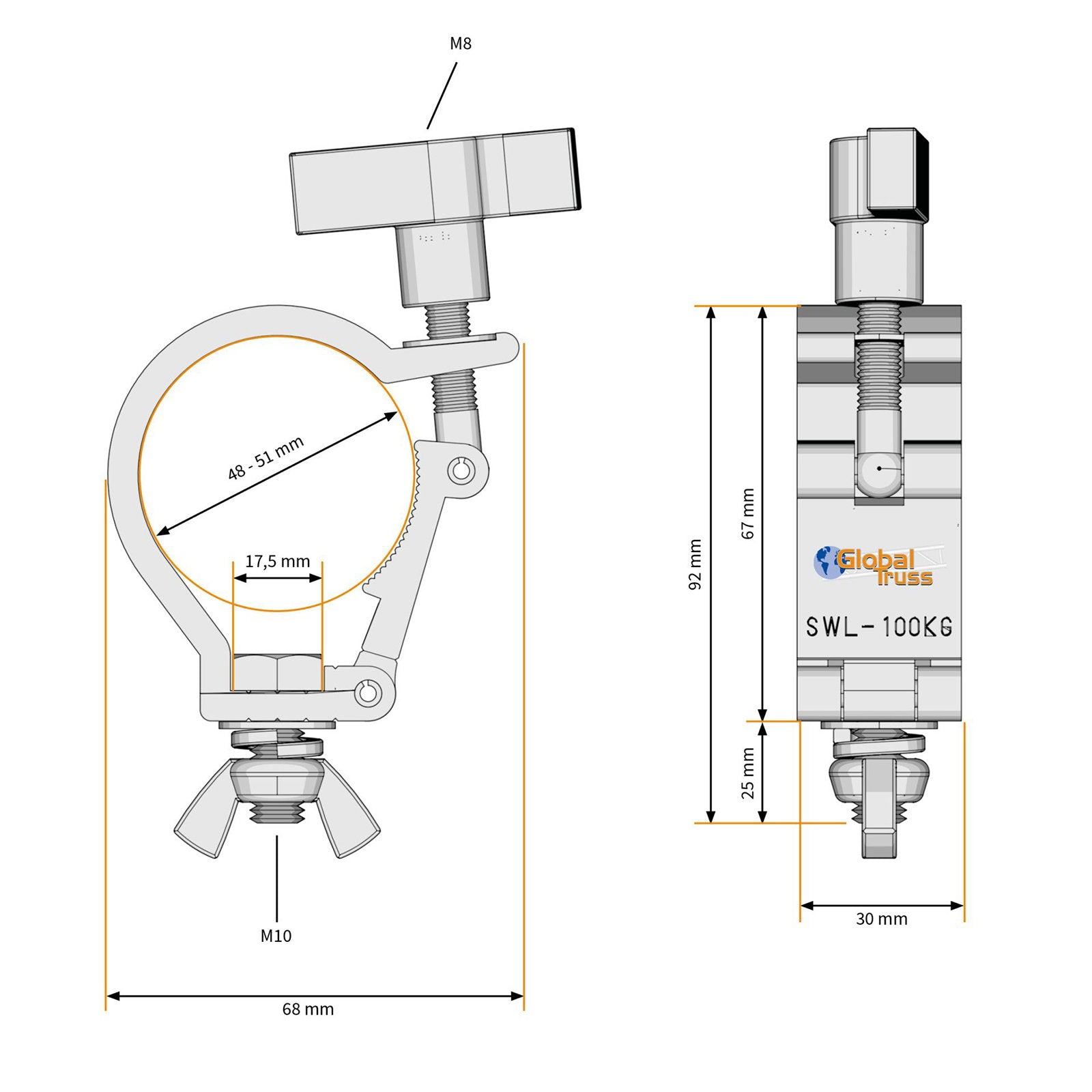 Global Truss Easy Hook Half Coupler Silver (812HOOKEASY) - Main View