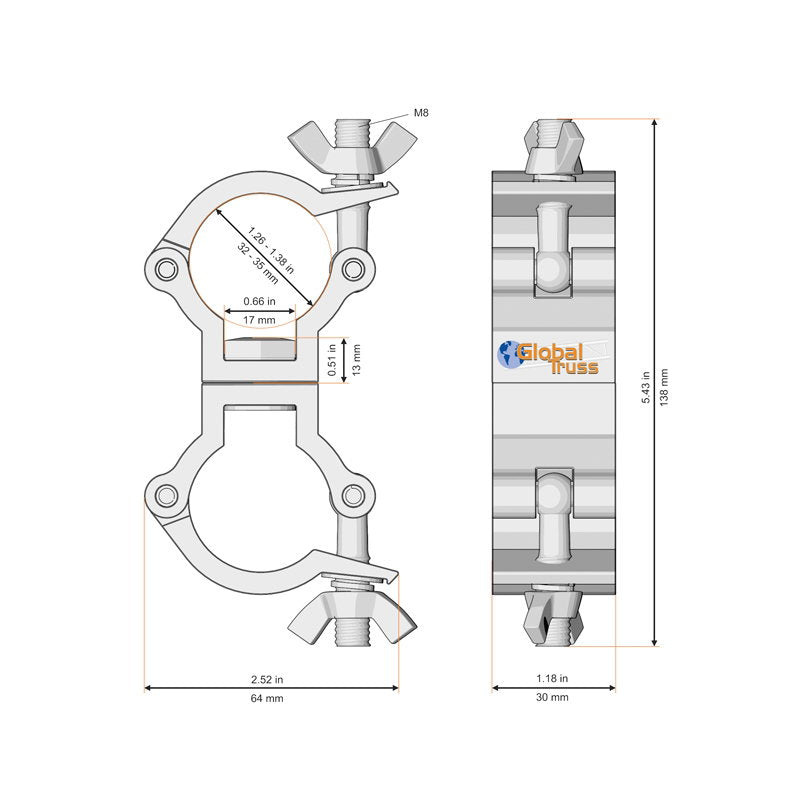 Global Truss F24 Swivel Coupler (32-35mm) (5036D) - Back Panel and Connections