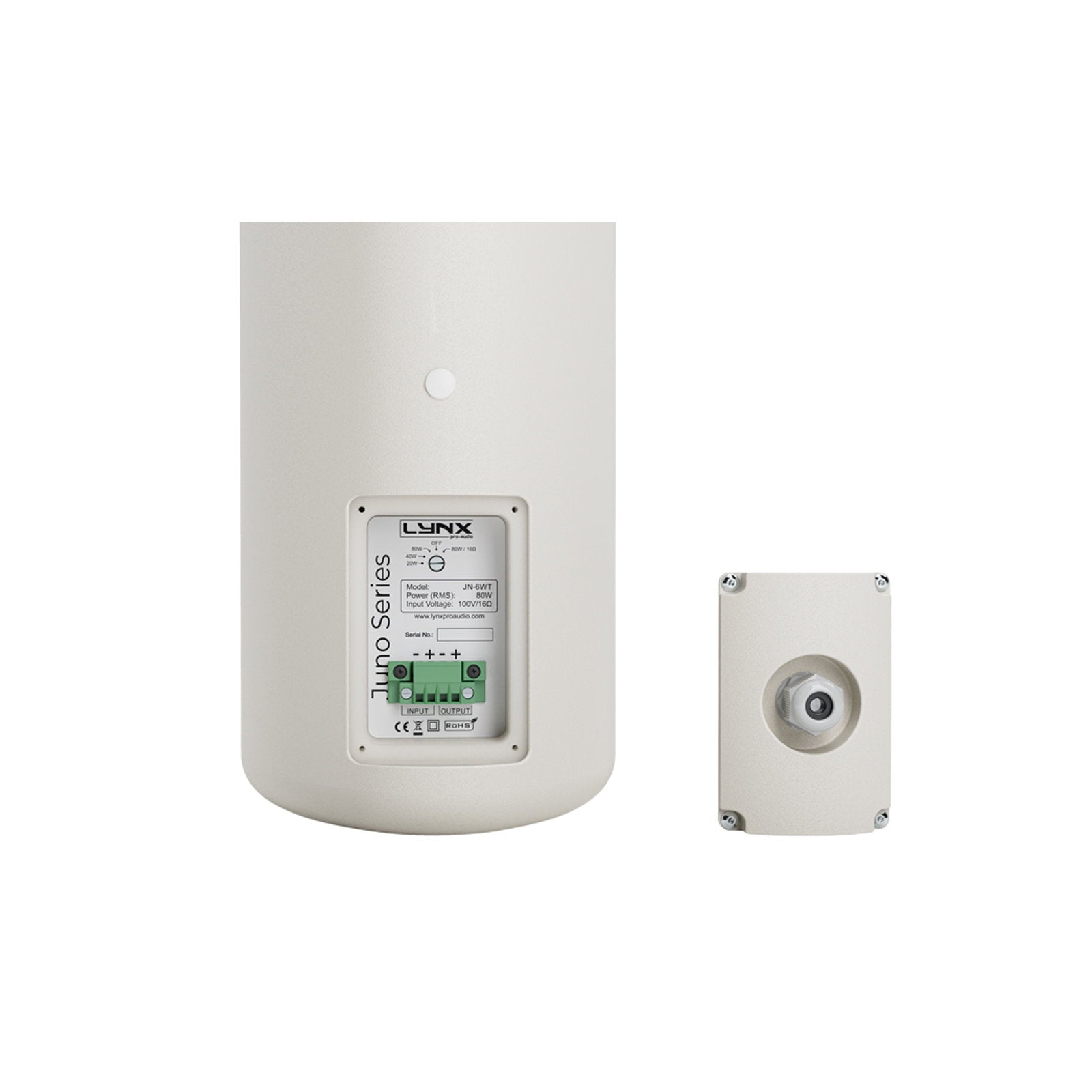 Lynx Pro-Audio JUNO JN-6WT 80W White Loudspeaker 100V/16 Ohm - Back Panel and Connections