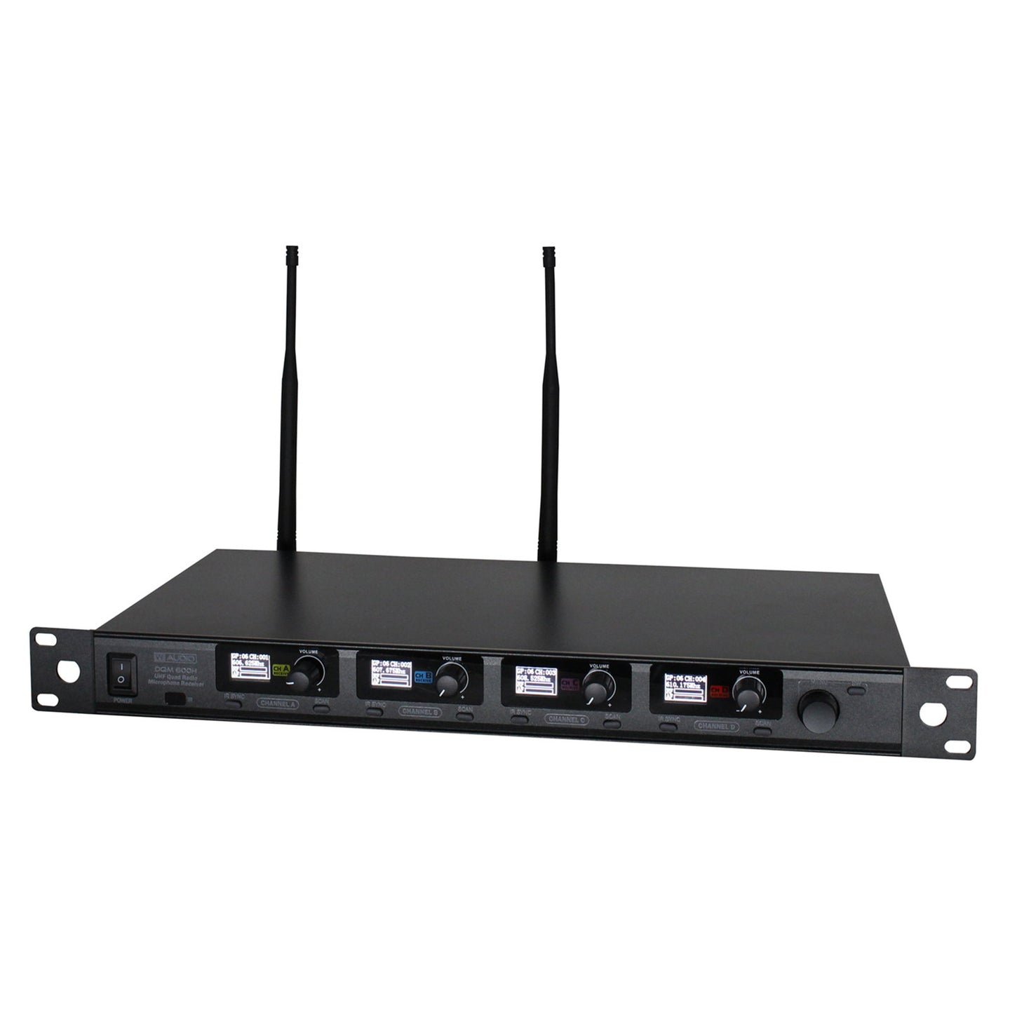 W Audio DQM 600H Quad Handheld UHF Radio Microphone System (606Mhz-614Mhz) - Back Panel and Connections