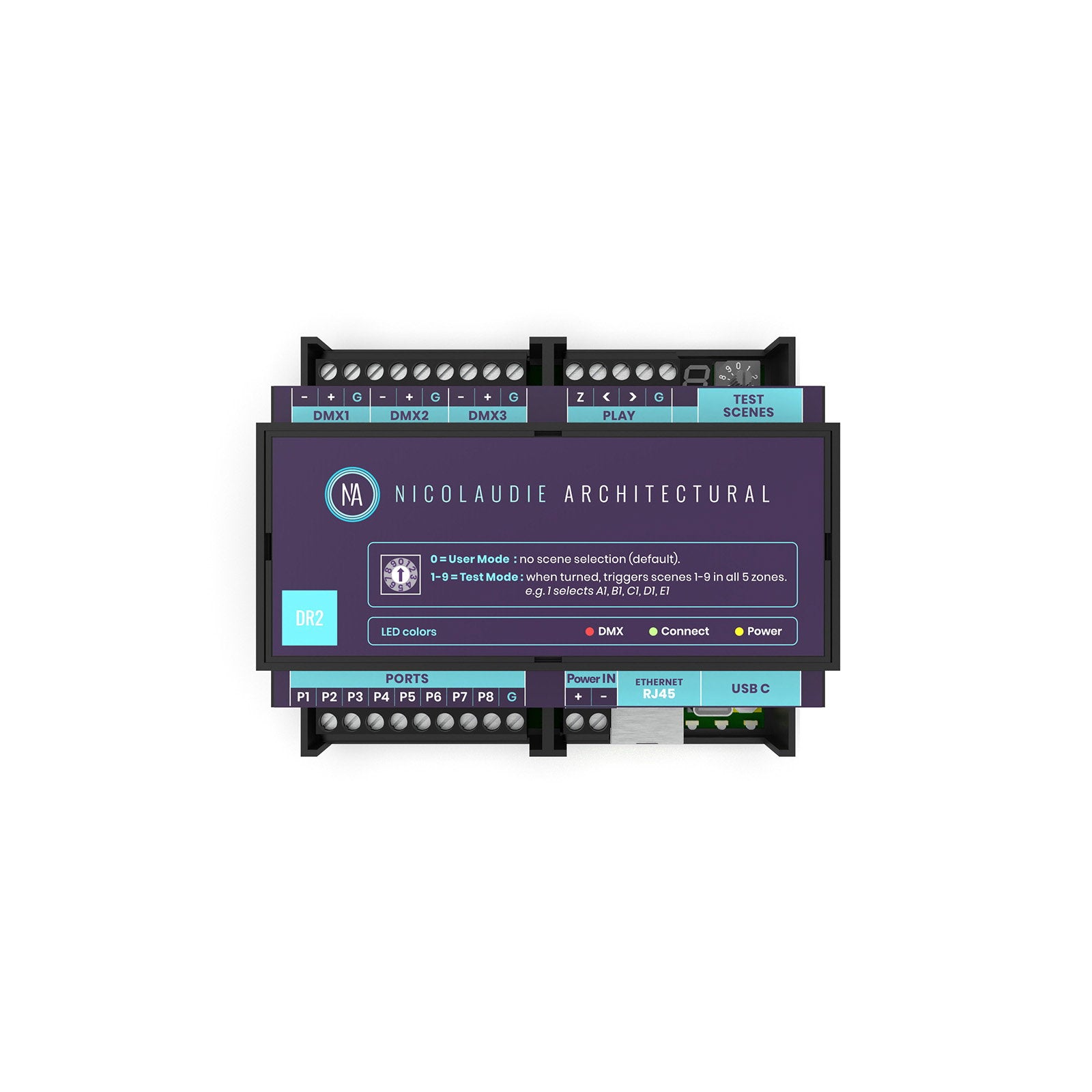 Nicolaudie Architectural DINA-DR2 DIN Rail Lighting Controller - Alternate View 1