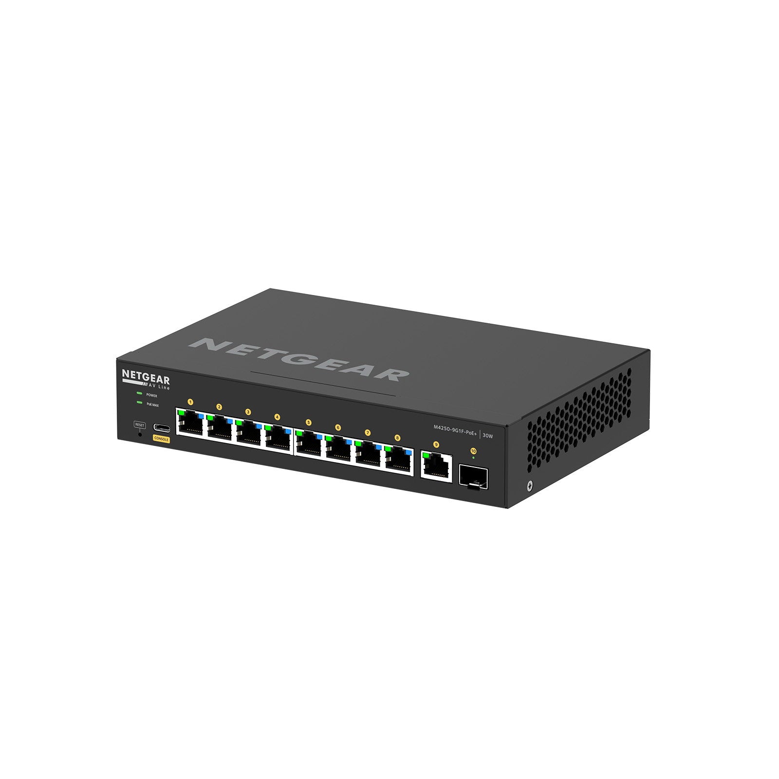 Netgear AV M4250-9G1F-PoE+ Fully Managed Desktop Switch GSM4210PD-100EUS - Back Panel and Connections