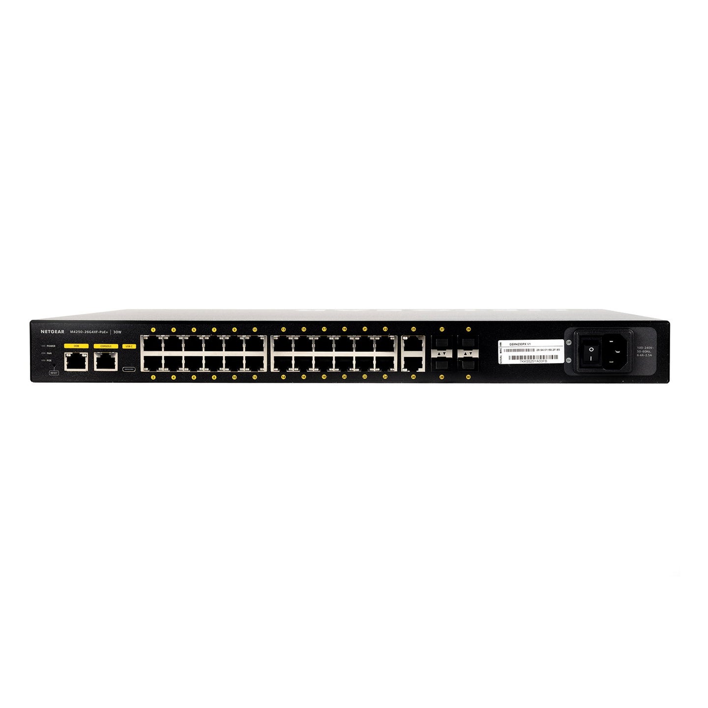 Netgear AV M4250-26G4XF-POE+ Managed Switch GSM4230PX - Back Panel and Connections