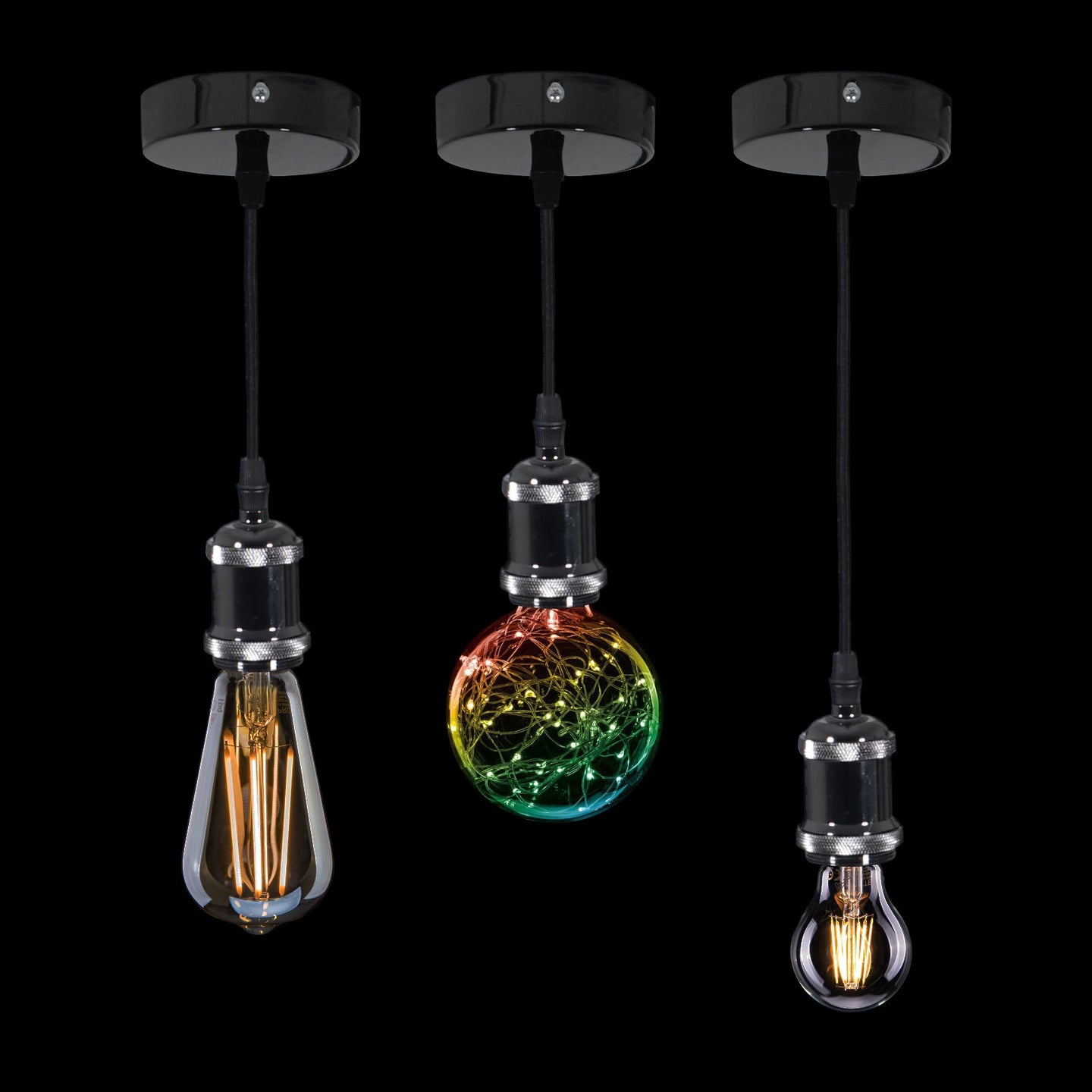 Prolite E27 Pendant Kit - Black Chrome with Black Fabric Cord - Alternate View 1