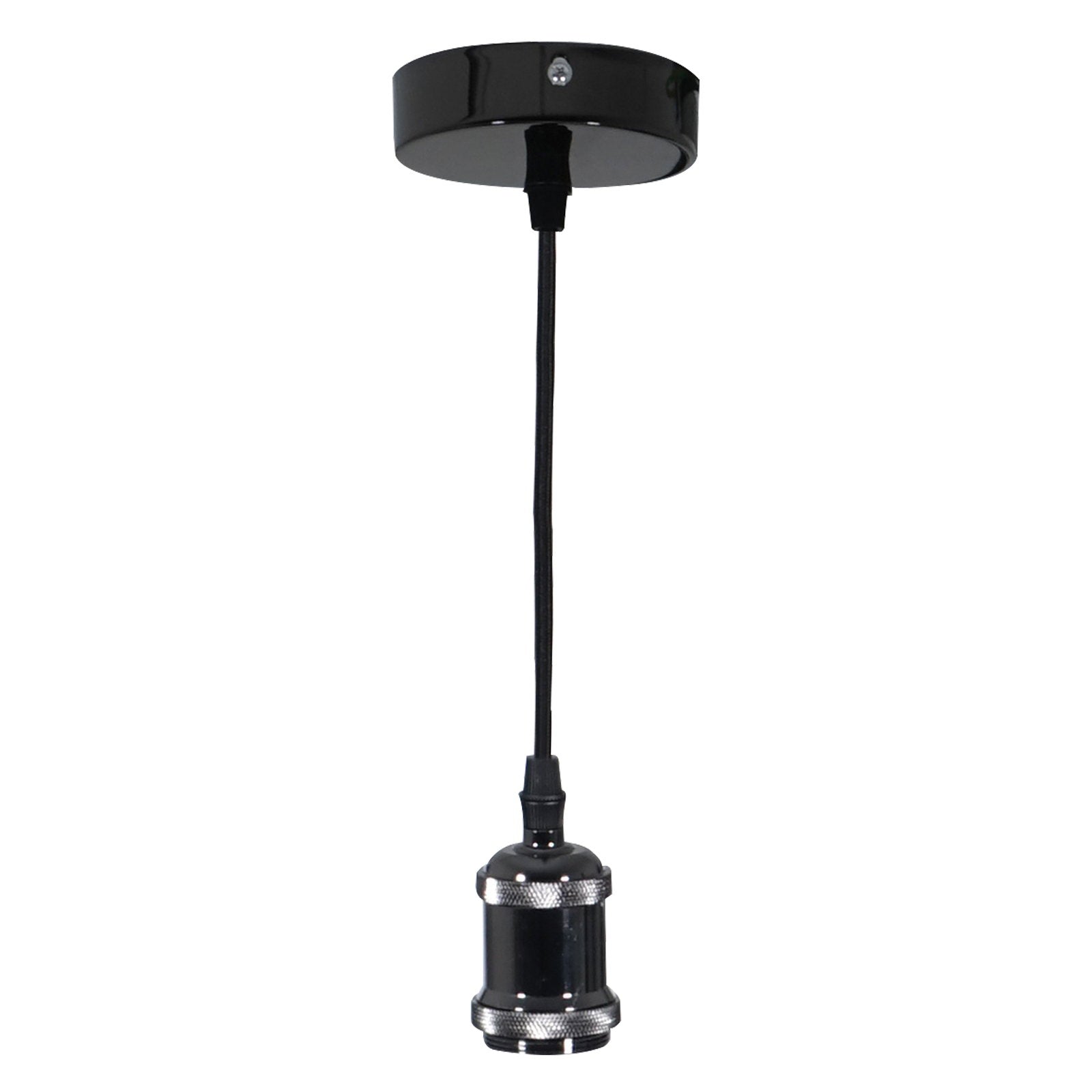 Prolite E27 Pendant Kit - Black Chrome with Black Fabric Cord - Back Panel and Connections