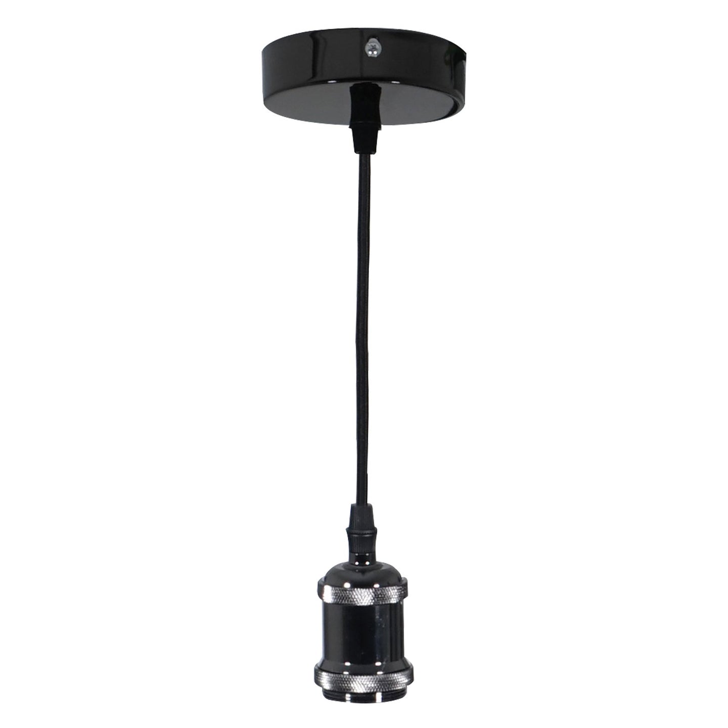 Prolite E27 Pendant Kit - Black Chrome with Black Fabric Cord - Back Panel and Connections