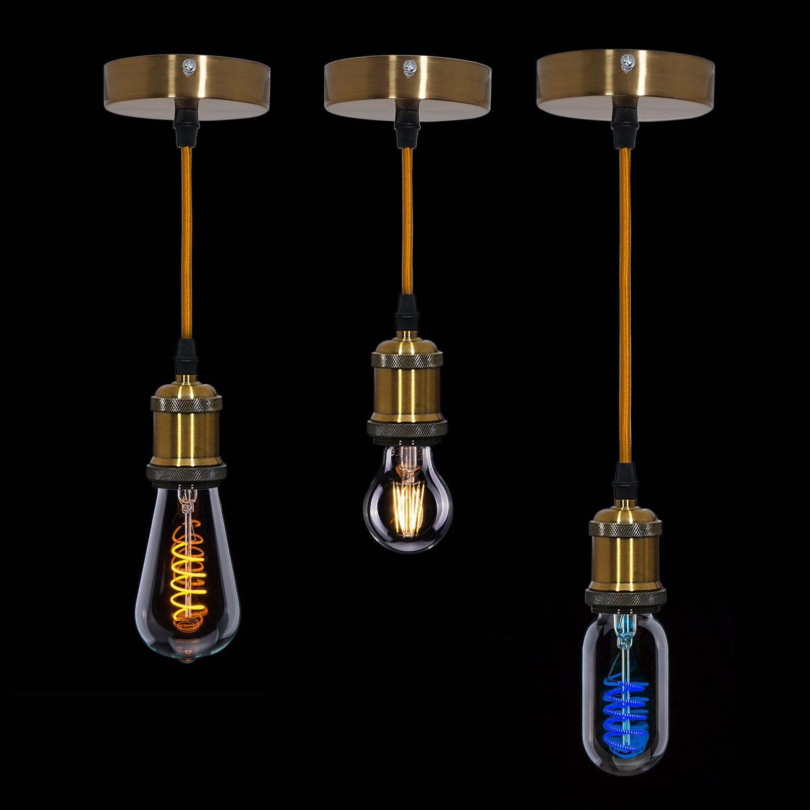 Prolite E27 Pendant Kit - Antique Gold with Gold Fabric Cord - Back Panel and Connections