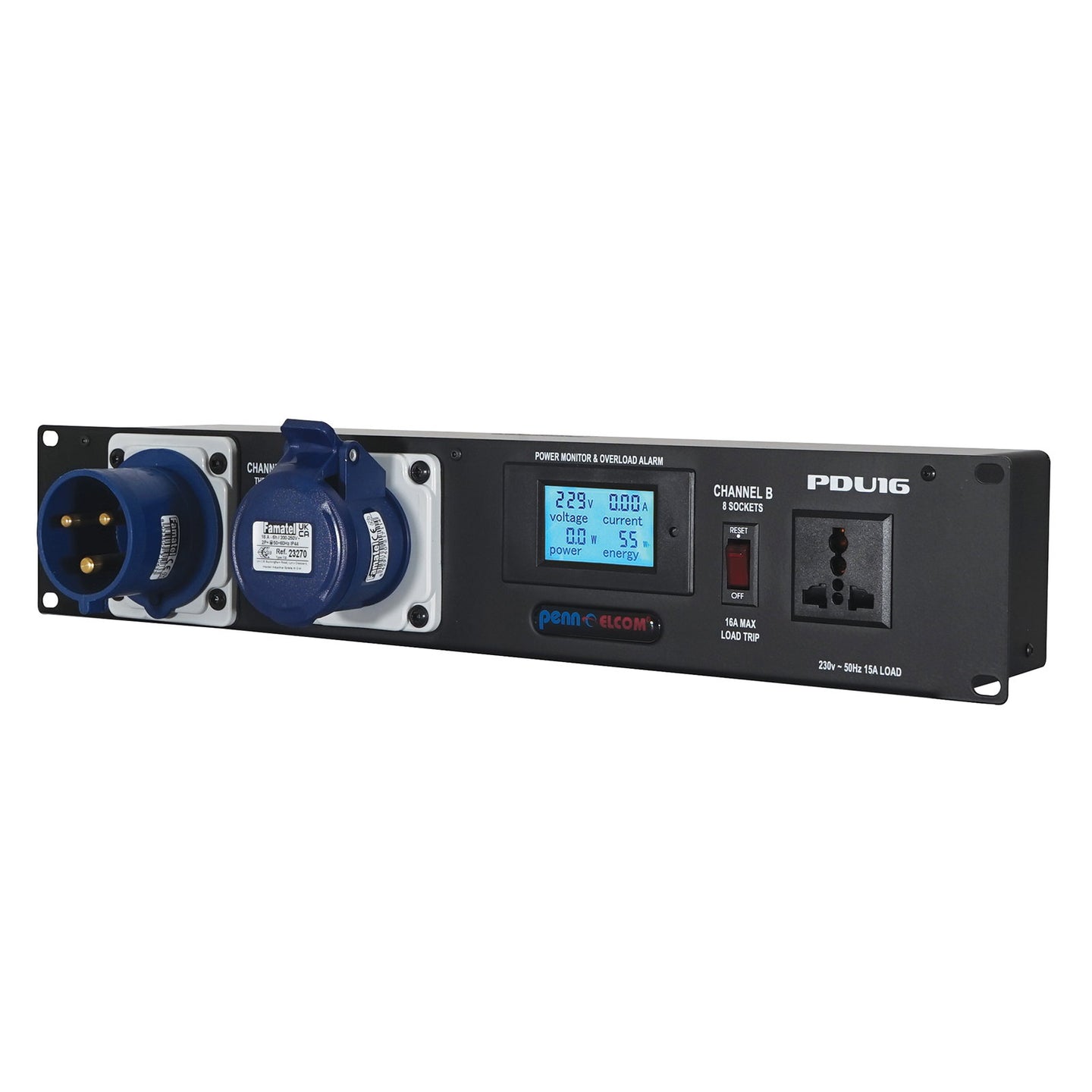 Penn Elcom 2U 32A Rackmount Power Distribution Unit (PDU16-UN32) - Back Panel and Connections