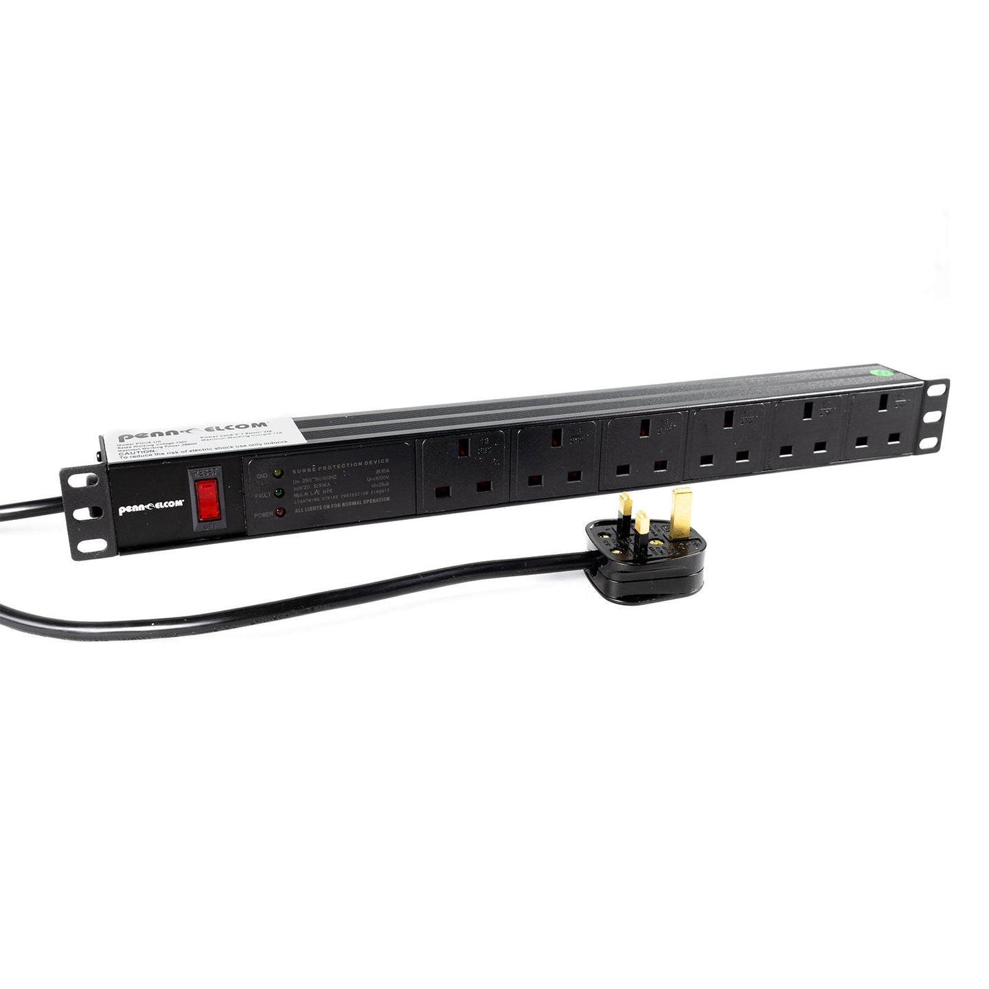 Penn Elcom 6-Way UK Plug Horizontal Rack Mount PDU (PDU6-UK) - Back Panel and Connections