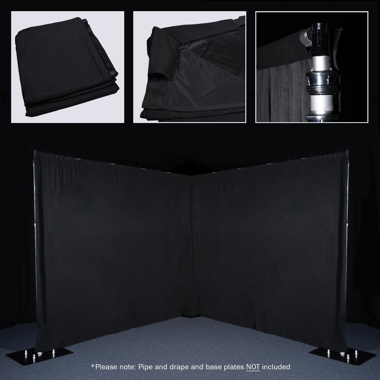 LEDJ 3 x 4m Black Molton Drape - Back Panel and Connections
