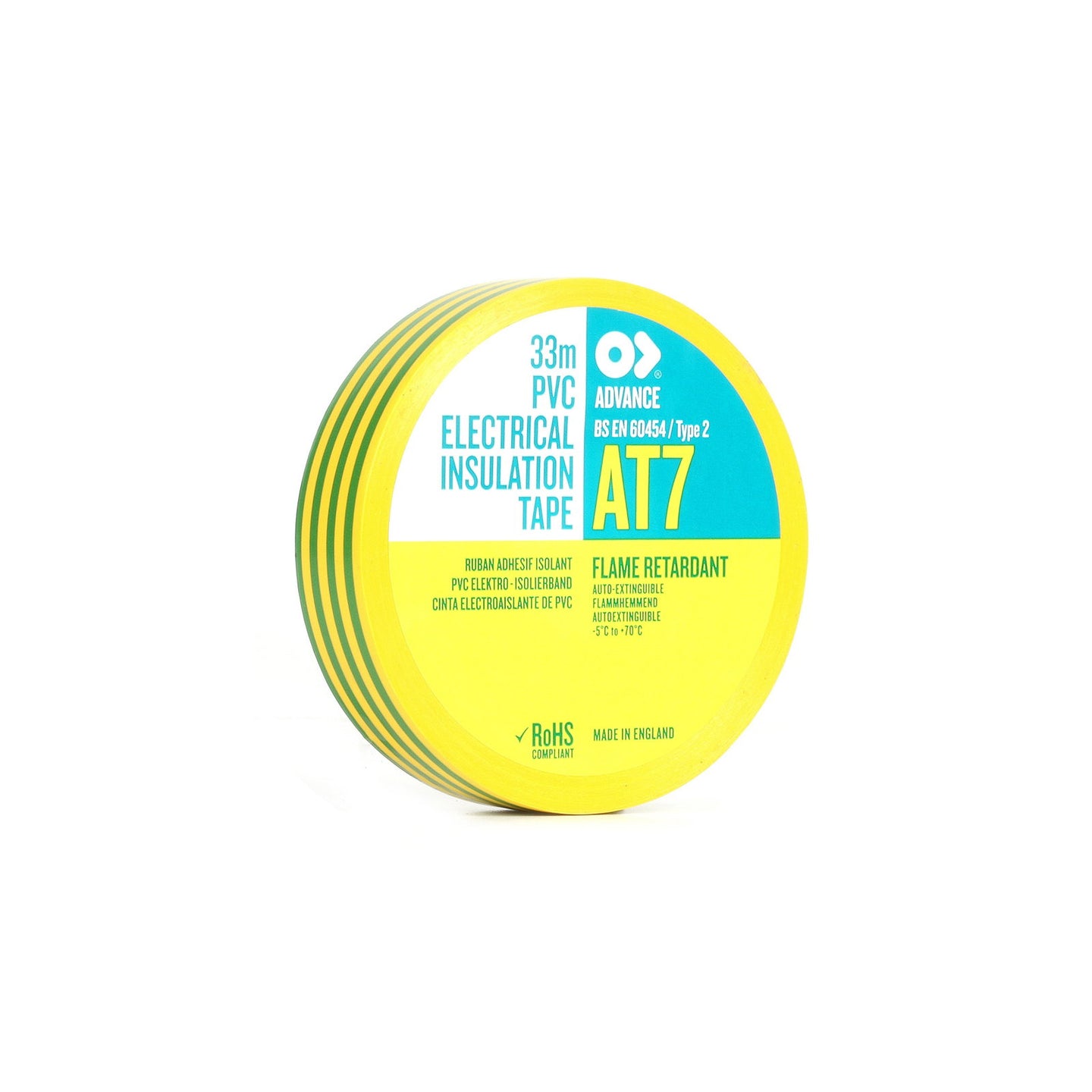 Advance Tapes PVC Electrical Insulation Tape 19mm x 33m AT7 Green/Yellow - Back Panel and Connections